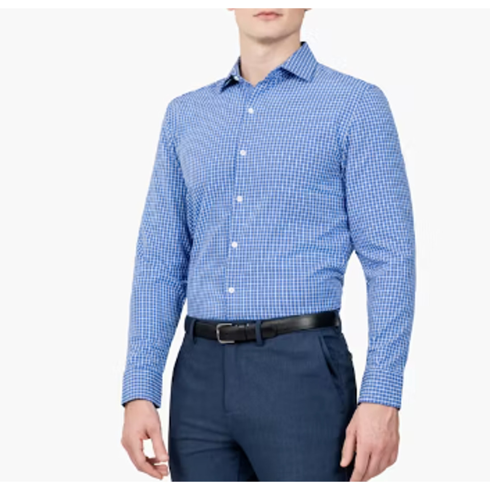 NWT Ministry of Supply Mens Previous Generation Gemini Knit Shirt Blue Check XXL